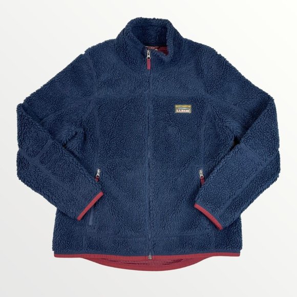 L.L. Bean Jackets & Blazers - L.L. Bean Mountain Pile Sherpa Fleece Jacket Navy Blue Full Zip Large Chest Logo